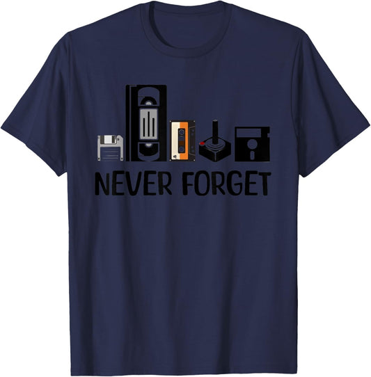 Never Forget Cassette Tape VHS Gamer Old School T-Shirt - T-Shirt | Navy