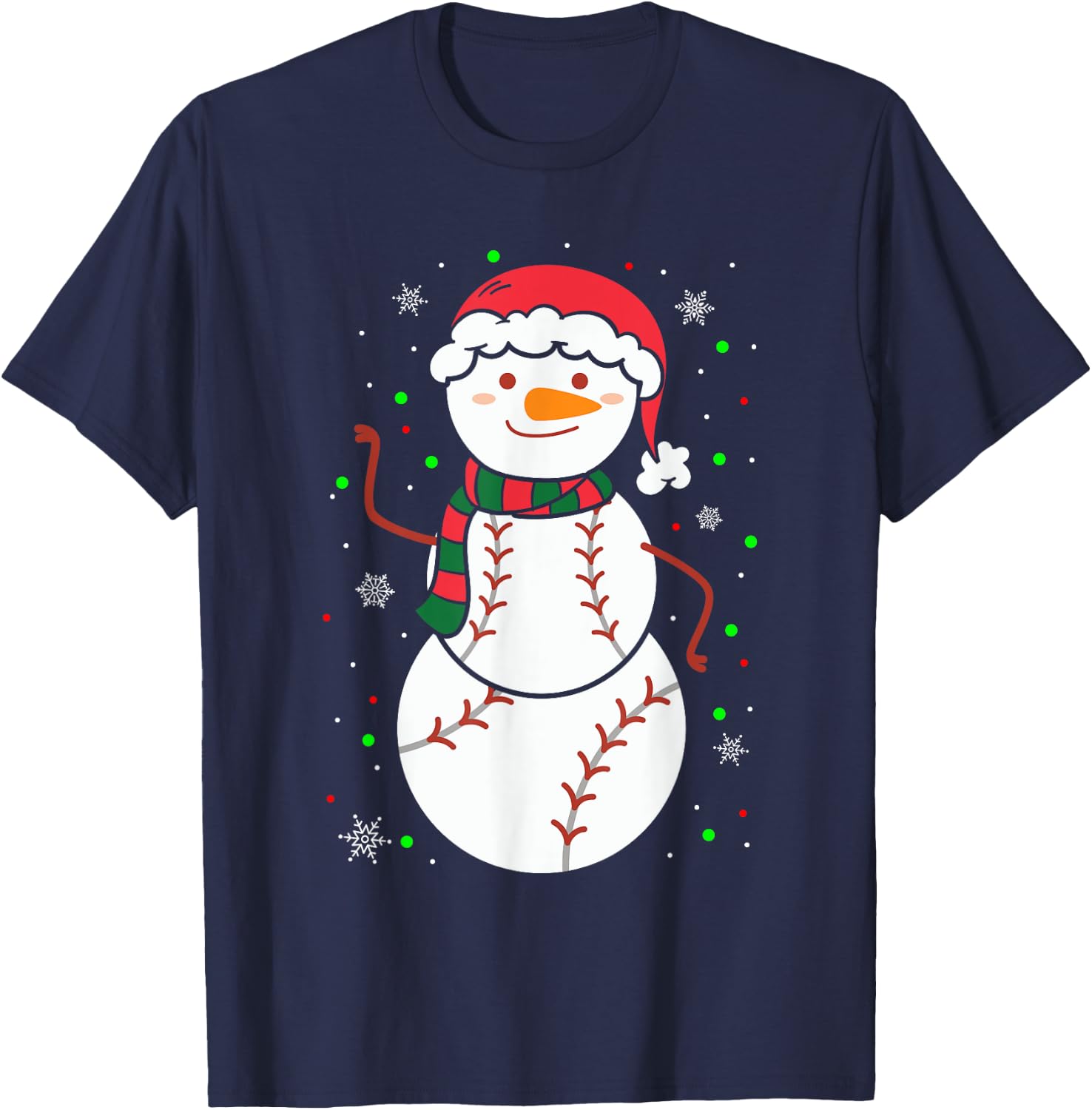 Christmas Baseball Snowmans Balls Snow Xmas Women T-Shirt - T-Shirt | Navy