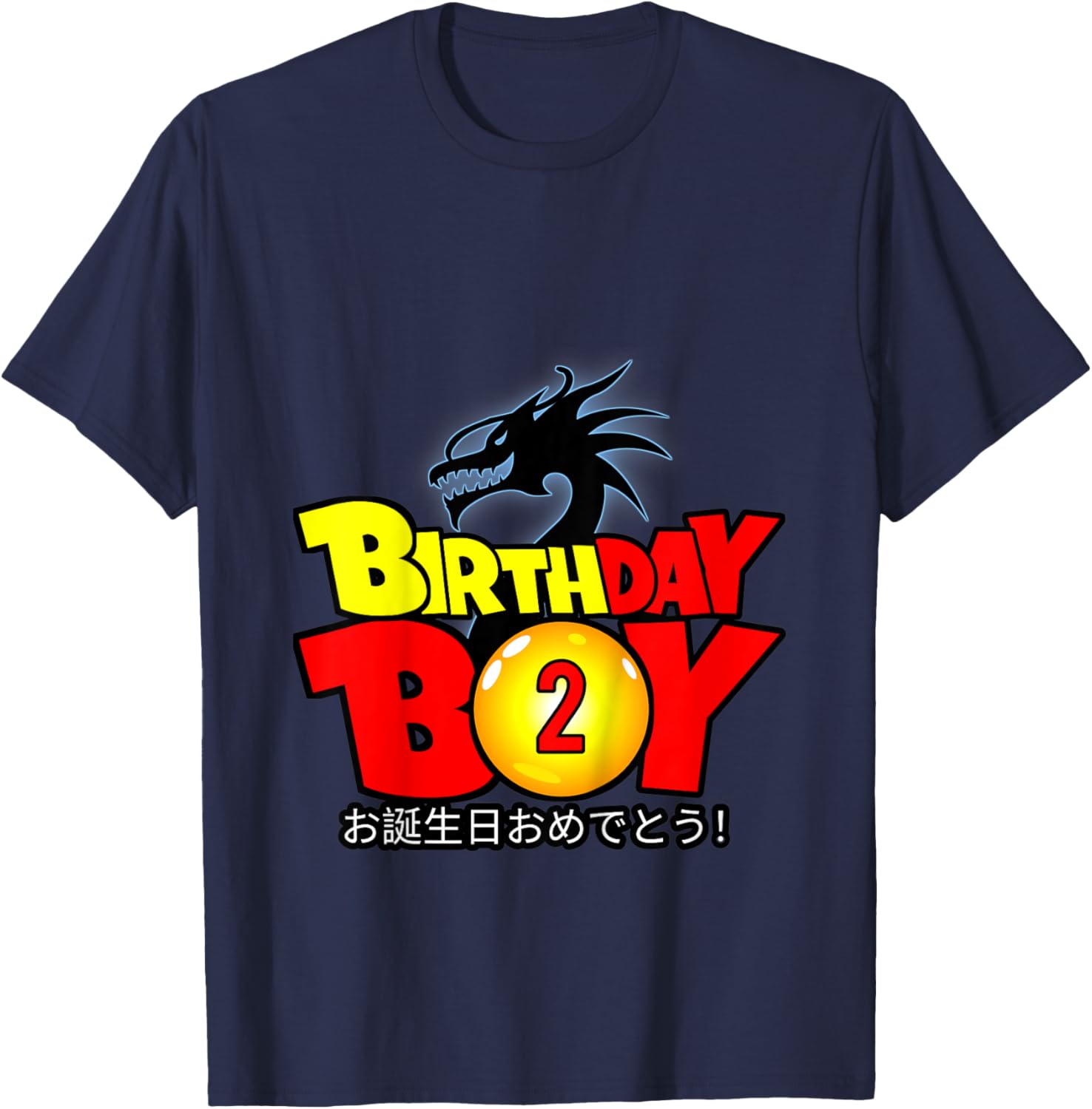 Kids 2 Year Old 2nd Dragon Anime Style Birthday Gift Boys T-Shirt - T-Shirt | Navy