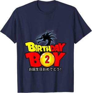 Kids 2 Year Old 2nd Dragon Anime Style Birthday Gift Boys T-Shirt - T-Shirt | Navy