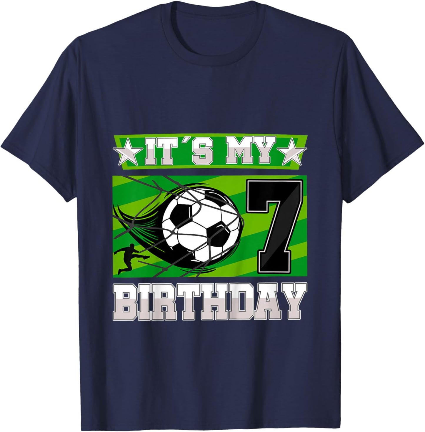 Soccer Birthday Party - 7th Birthday Boy 7 Years Old T-Shirt - T-Shirt | Navy