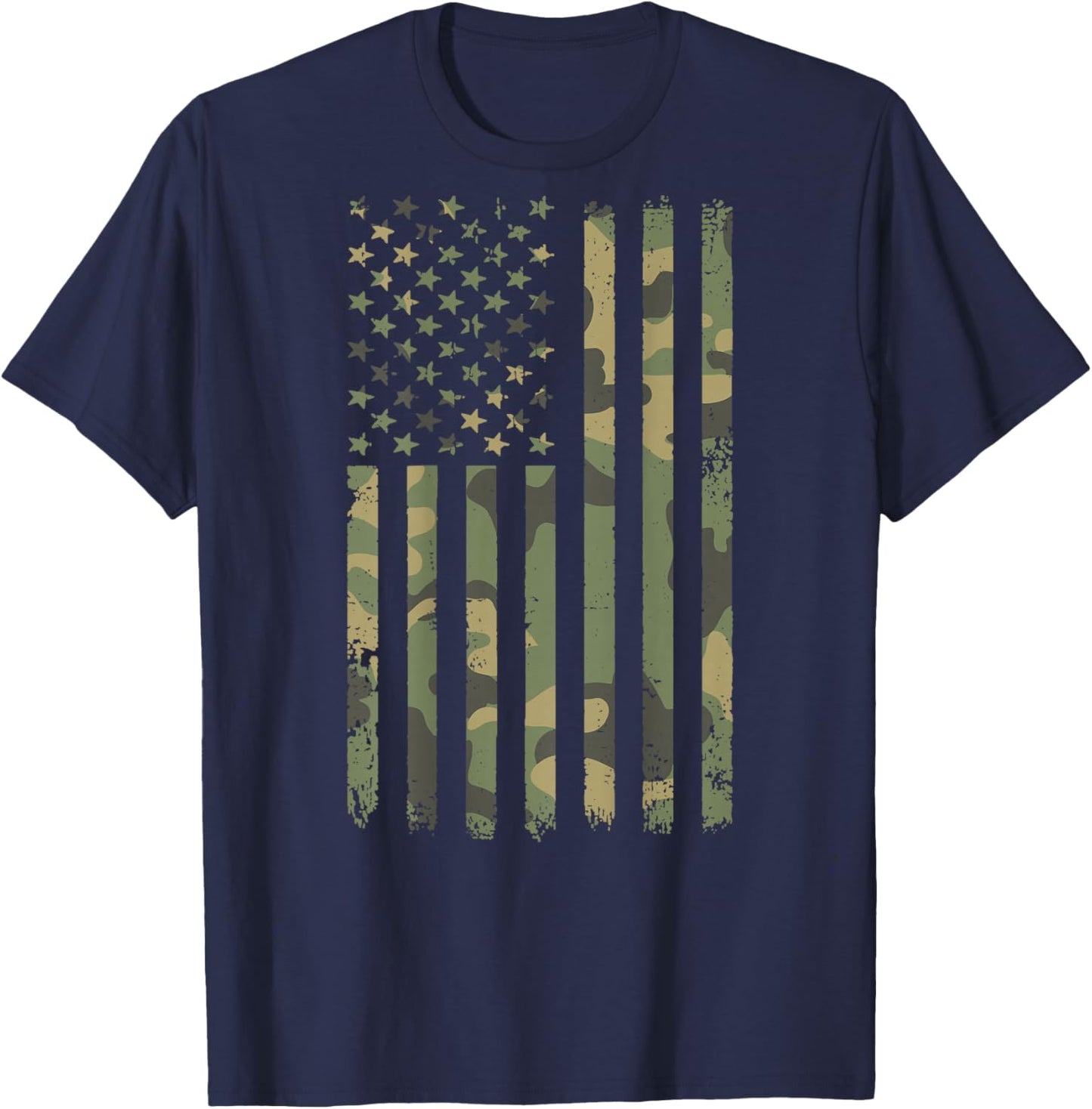 Vintage Camouflage American Flag Men, Women, Teens, & Kids T-Shirt - T-Shirt | Navy