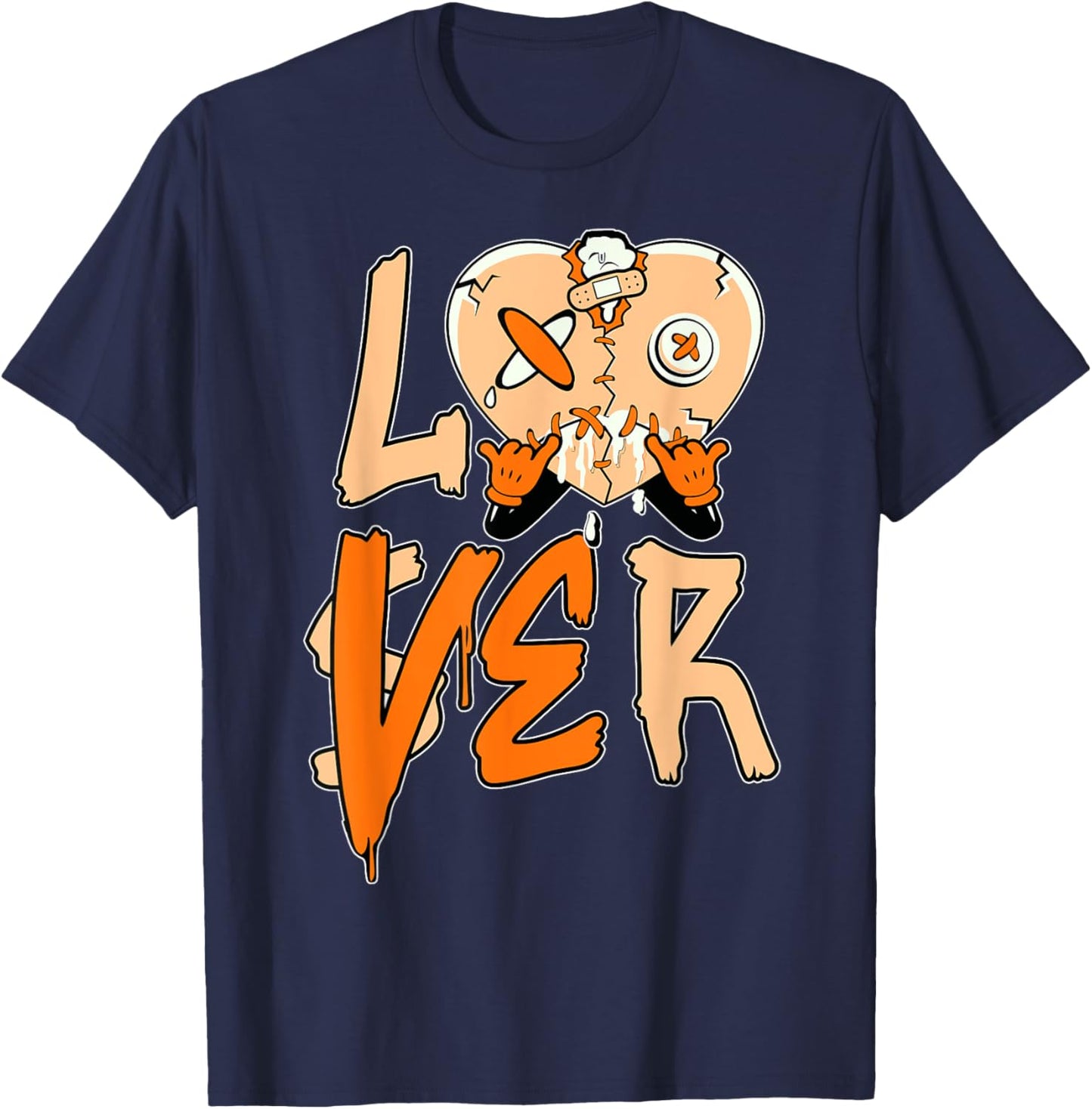 Orange Loser Lover Pink Drip Heart Matching Men Women T-Shirt - T-Shirt | Navy