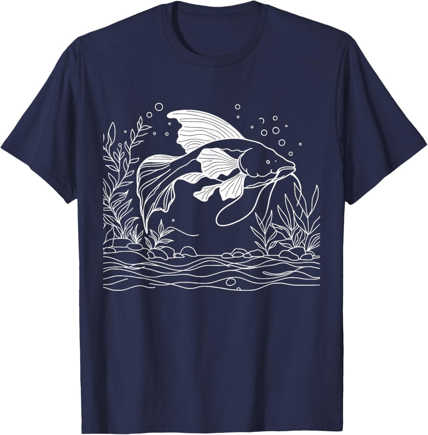 Line Art Fish & Ichthyologist African Lungfish T-Shirt - T-Shirt | Navy