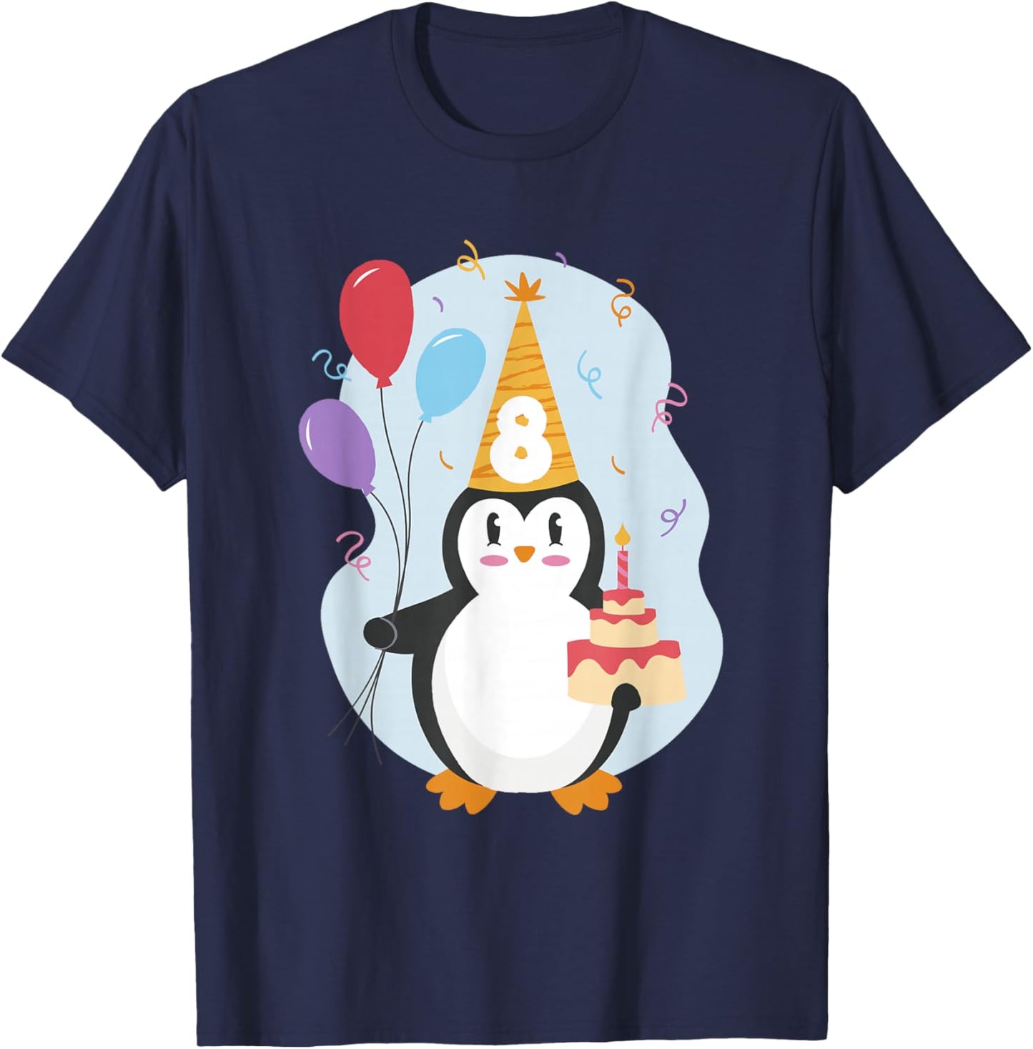 Pinguin Luftballon und Torte Kinder Geburtstag 8 Jahre Kind T-Shirt - T-Shirt | Navy