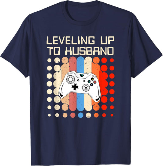 Leveling Up To Future Husband Men Groom To Be Bachelor Party T-Shirt - T-Shirt | Navy
