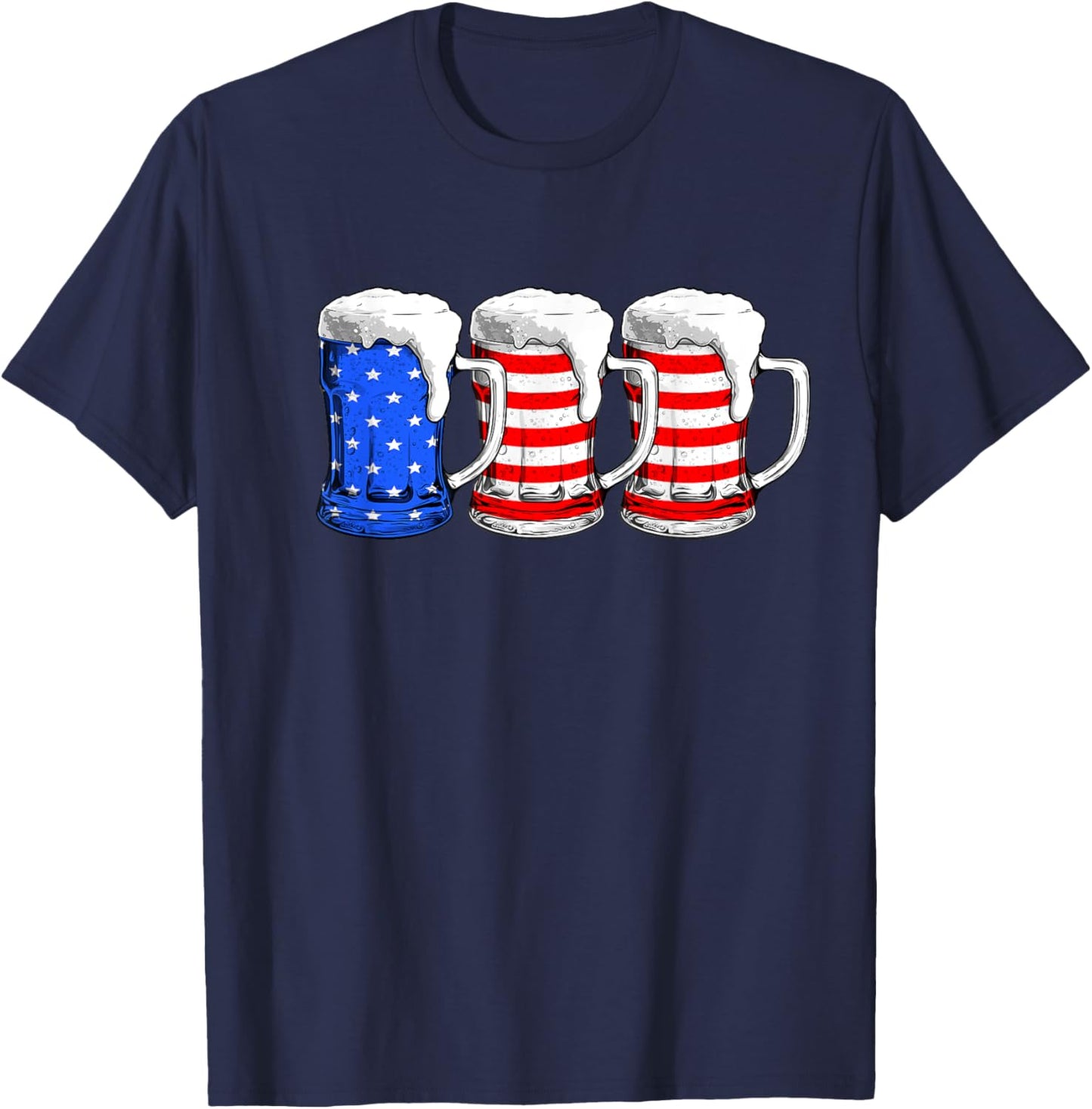 Beer 4th Of July Men Women American Flag Red White Blue Beer T-Shirt - T-Shirt | Navy