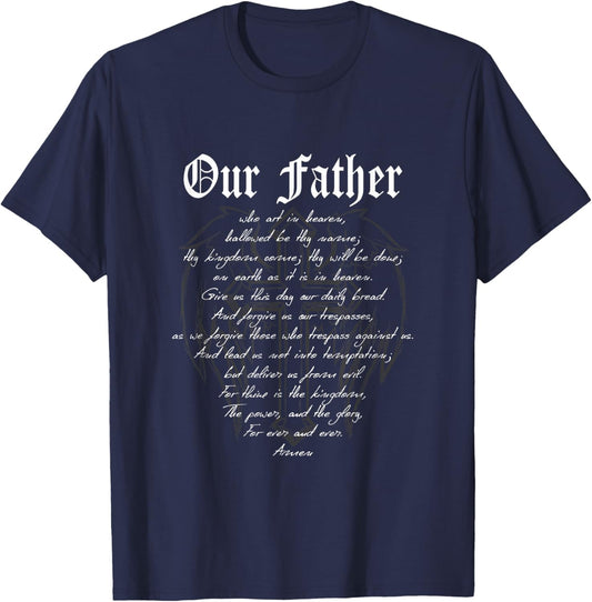 PTL Designs The Lord's Prayer - Written Over a Cross with Angel Wings -Adults - Black - Small T-Shirt - T-Shirt | Navy
