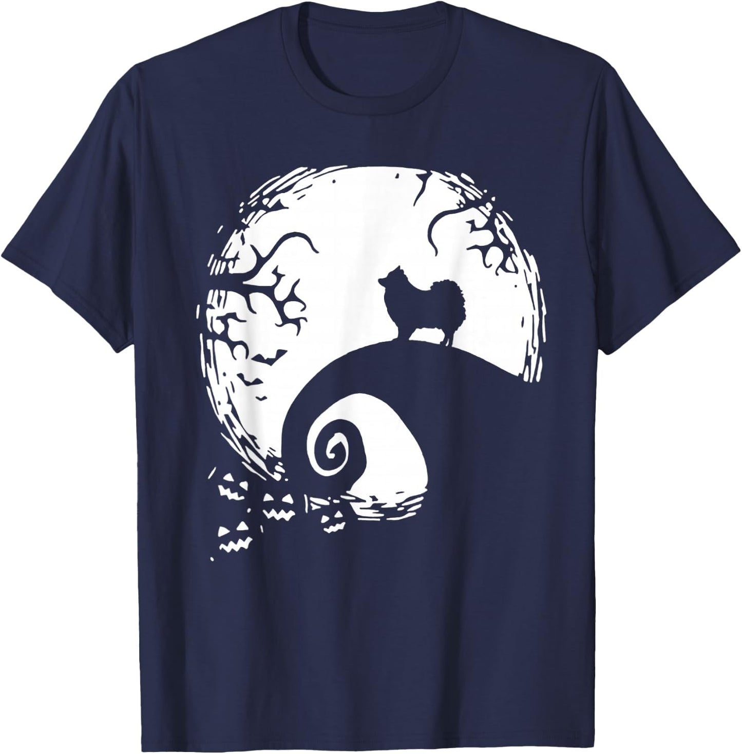 Pomeranian with Moon Halloween T-Shirt - T-Shirt | Navy