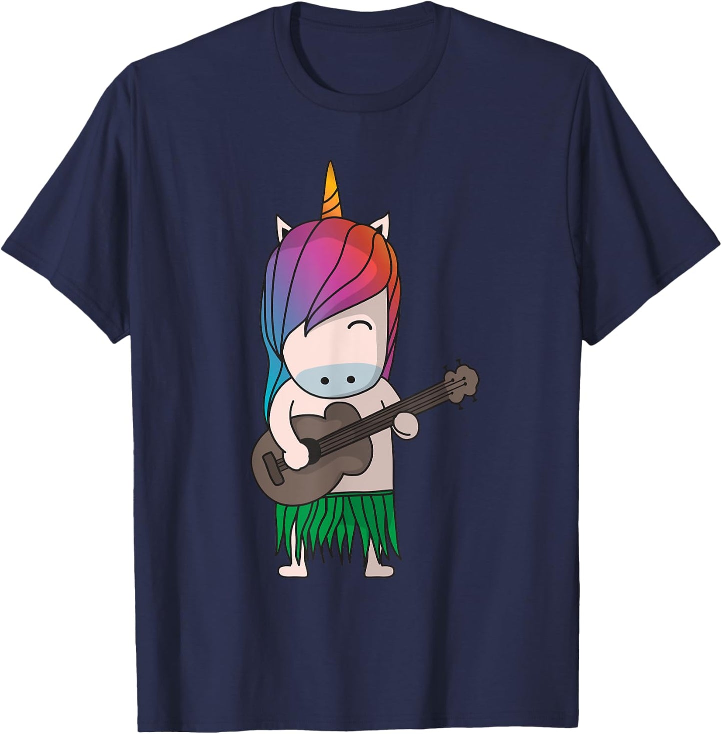 Unicorn Ukulele Luau Cute Funny Hawaii Music T-Shirt - T-Shirt | Navy