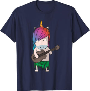 Unicorn Ukulele Luau Cute Funny Hawaii Music T-Shirt - T-Shirt | Navy