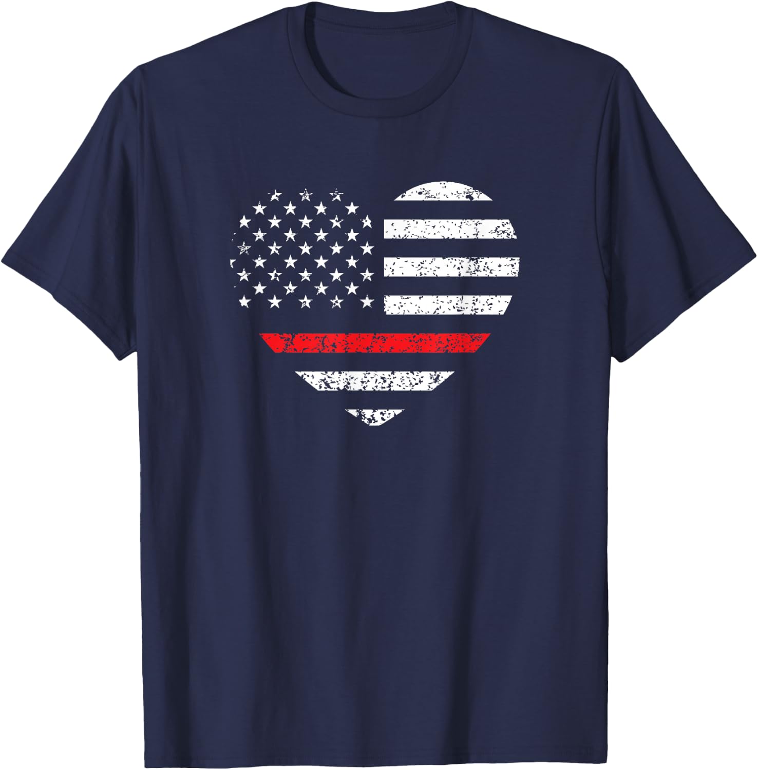 Firefighter Fireman Support - Thin Red Line Heart T-Shirt - T-Shirt | Navy