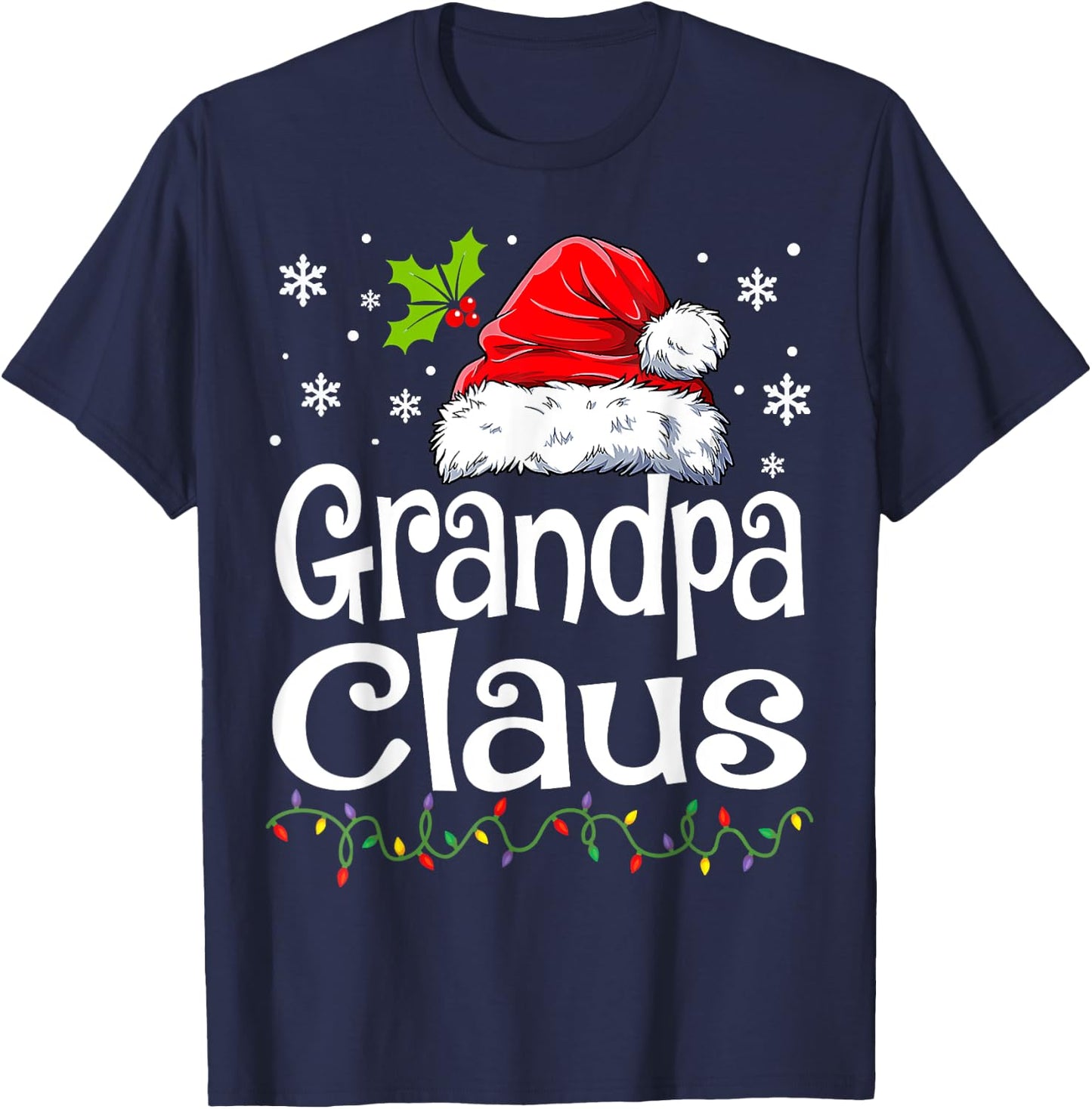 Grandpa Claus Shirt Christmas Lights Pajama Family Matching T-Shirt - T-Shirt | Navy