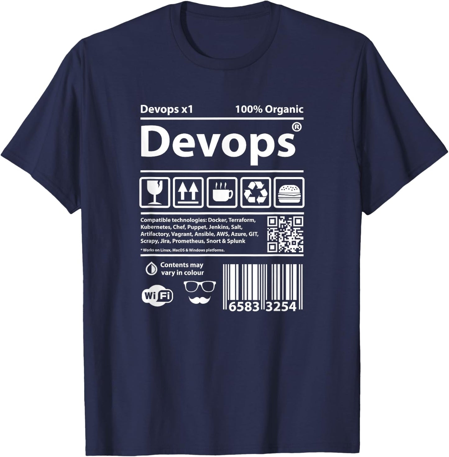Devops Barcode programming computers source code geek Linux T-Shirt - T-Shirt | Navy