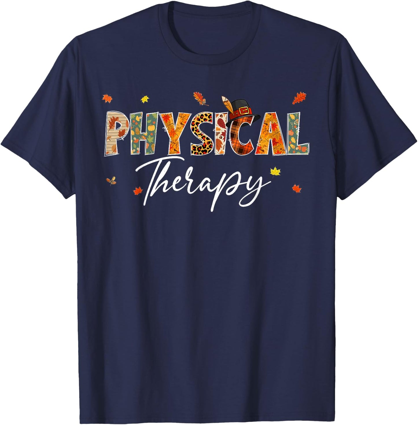 Funny Physical Therapy Pumpkin Autumn Tree Fall Leaves T-Shirt - T-Shirt | Navy