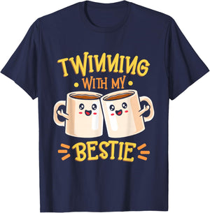 Friends Matching Matching Twin Twinning Bestie Coffee T-Shirt - T-Shirt | Navy