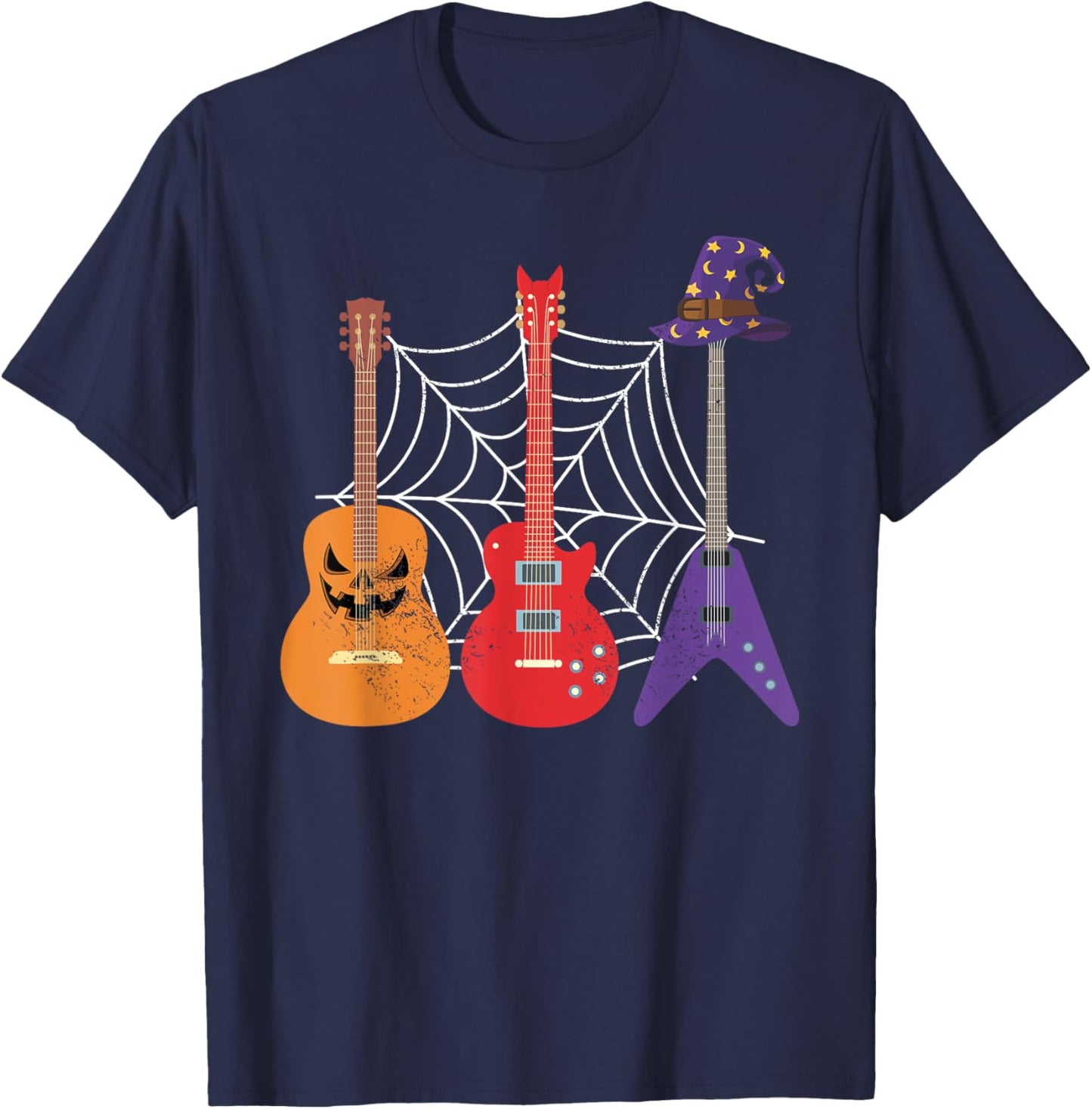 Trick Or Treat Music Guitar Guitarist Gift Spooky Halloween T-Shirt - T-Shirt | Navy
