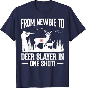 From Newbie To Deer Slayer In One-Shot Slag Bow Hunter T-Shirt - T-Shirt | Navy