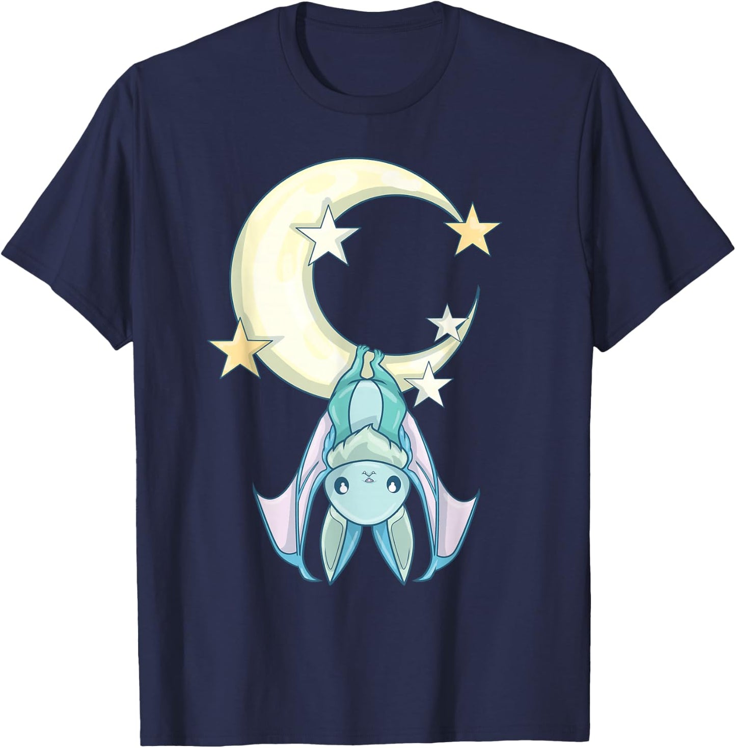Nu Goth Aesthetic, Pastel Goth Bat Moon, Witchy Bat T-Shirt - T-Shirt | Navy