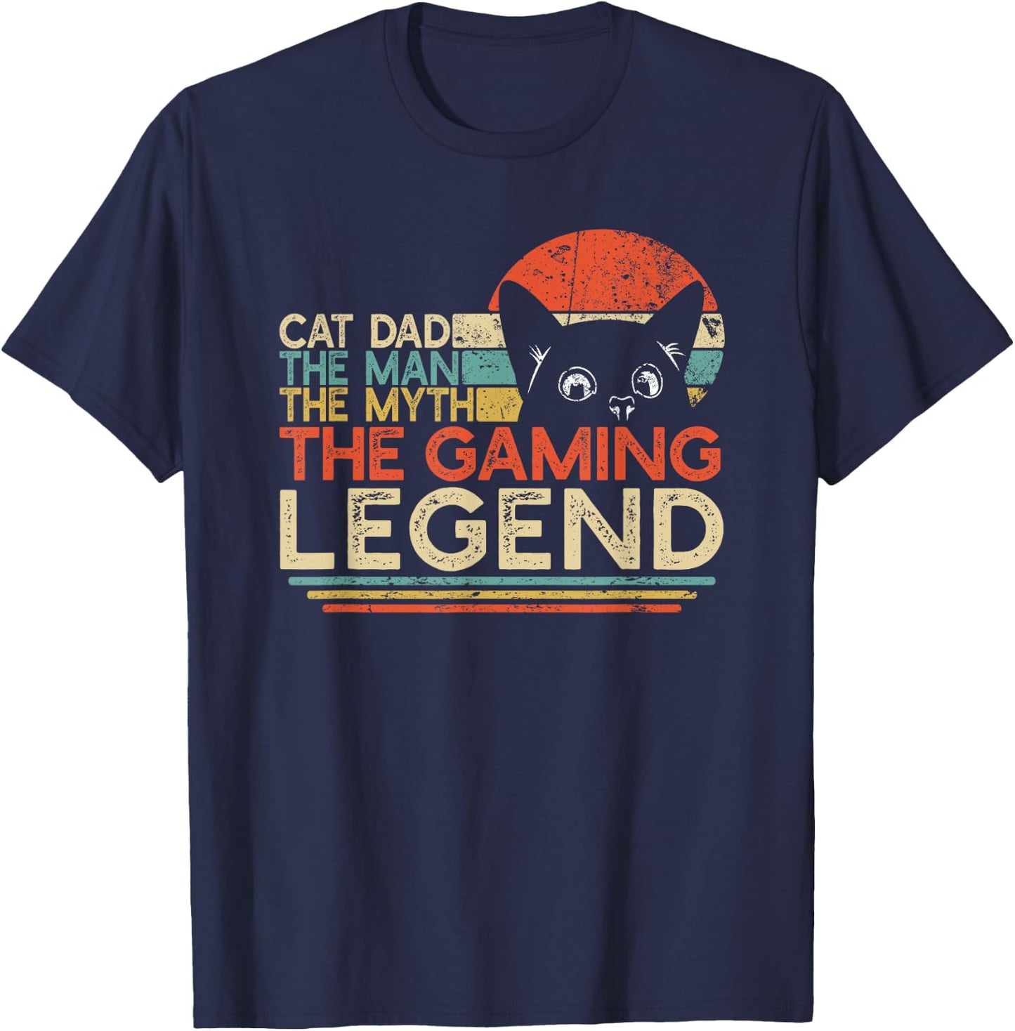 Video Game Player Cat Dad Man Myth Gaming Legend Gamer T-Shirt - T-Shirt | Navy