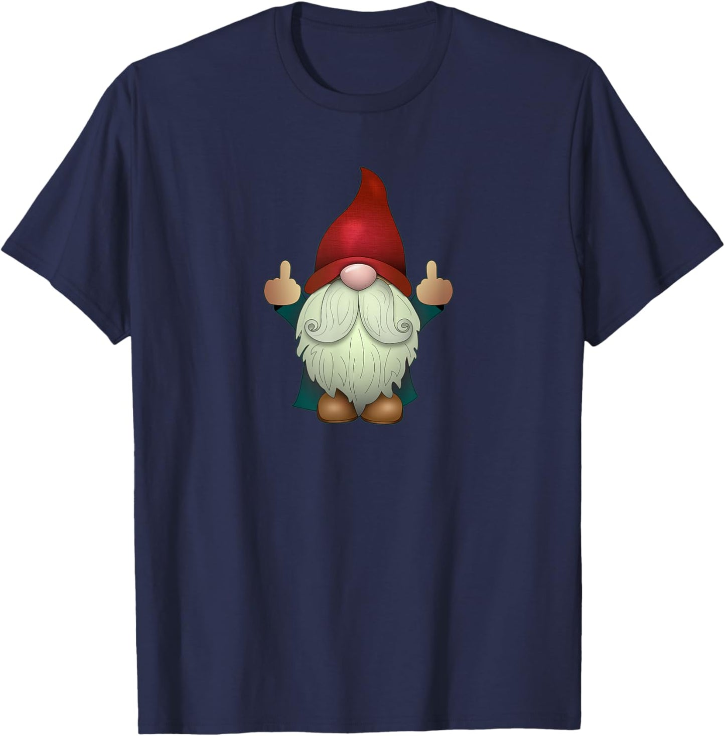 Sarcastic Middle Finger (Men & Women) Funny Garden Gnome T-Shirt - T-Shirt | Navy