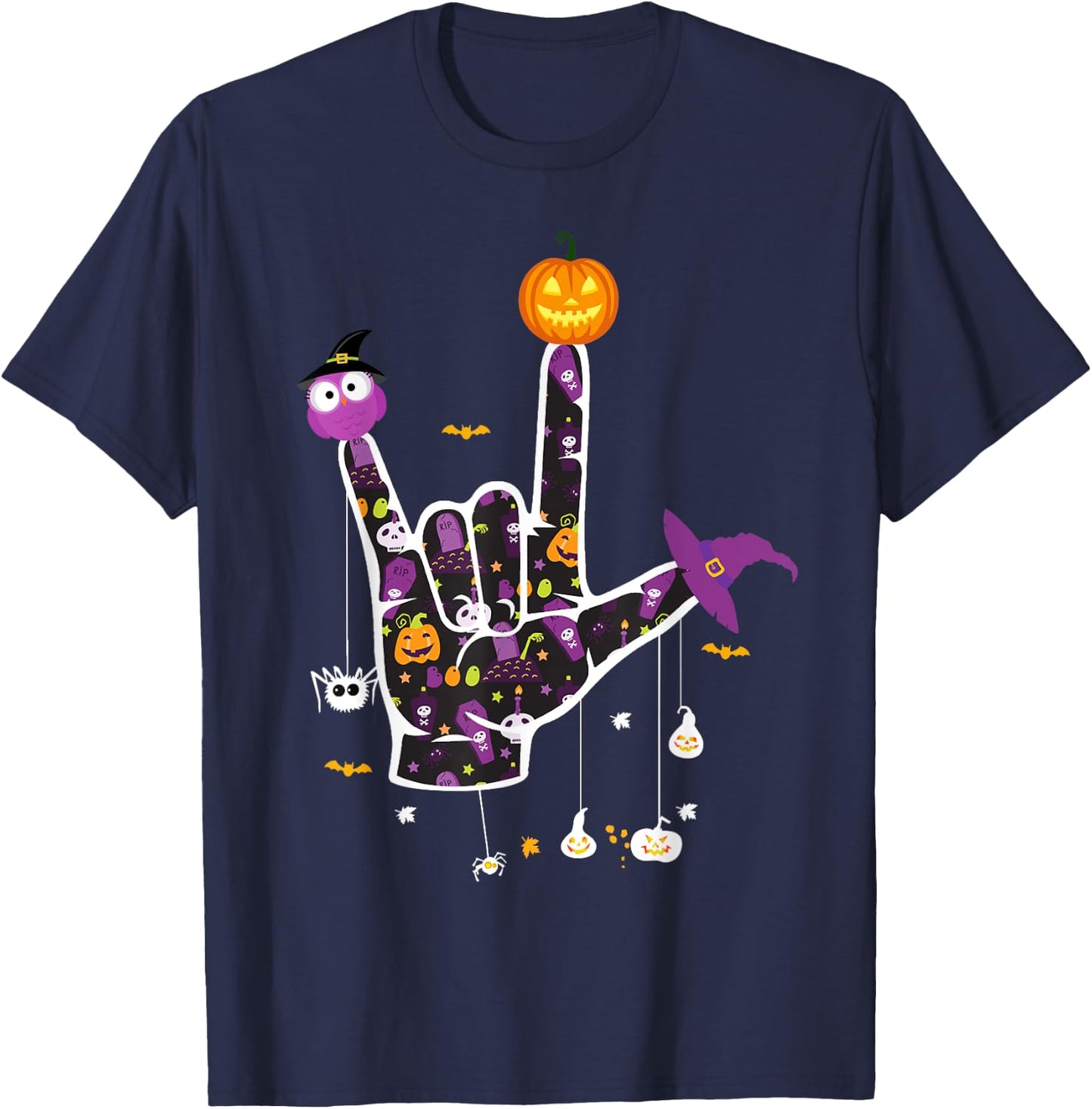 I Love You ASL Halloween Sign Language Halloween Gifts T-Shirt - T-Shirt | Navy
