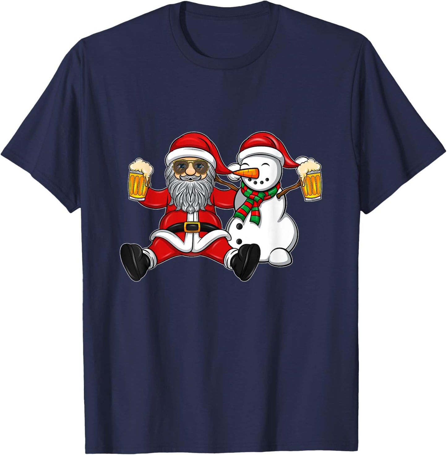 Beer Drinking Santa and Snowman T-Shirt - T-Shirt | Navy