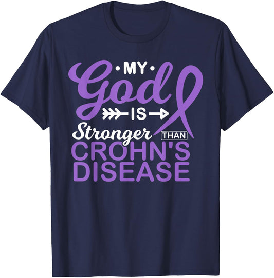 My God is Stronger Than Crohn's Disease Awareness Warrior T-Shirt - T-Shirt | Navy