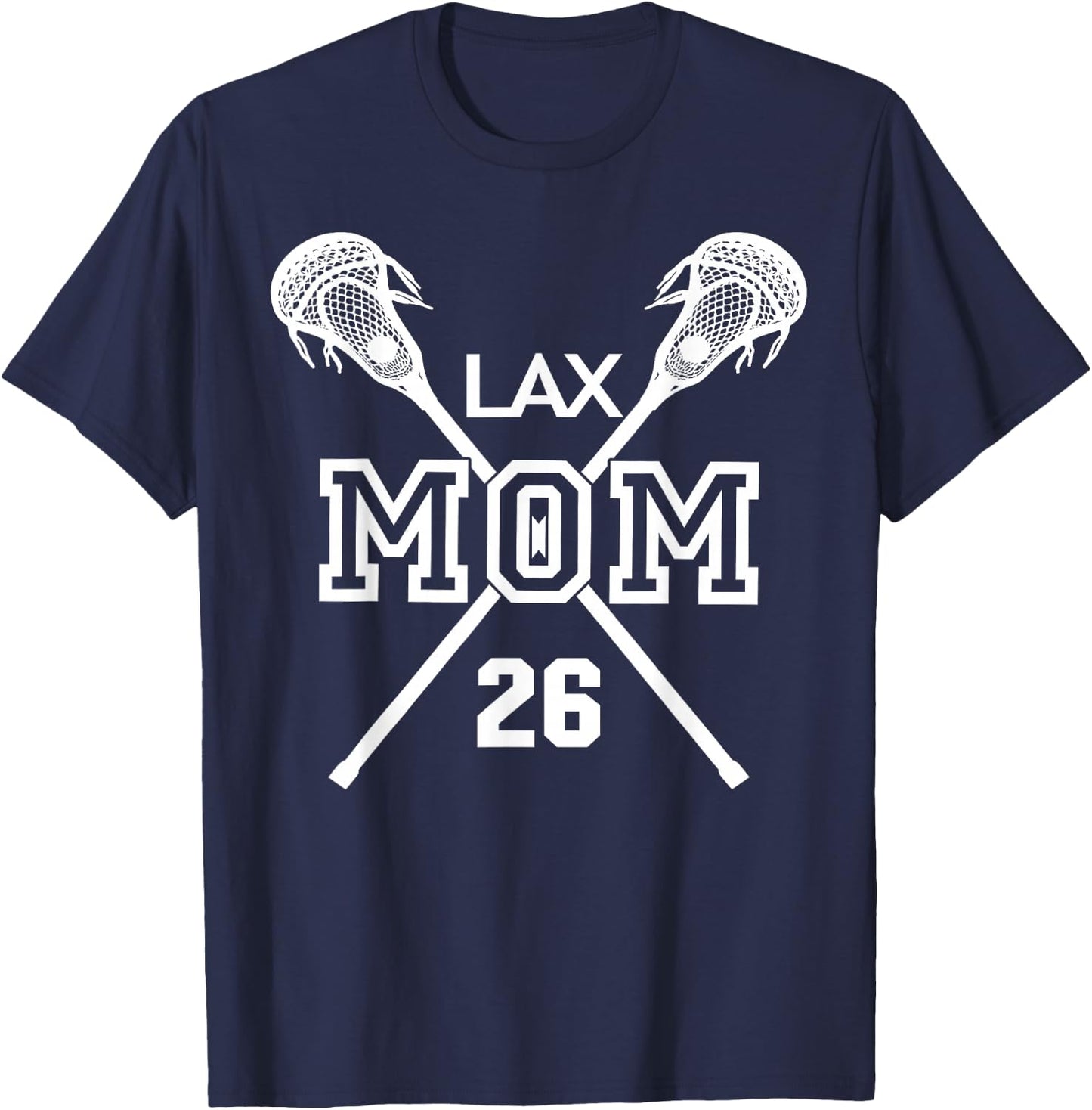 Proud Love Lacrosse Mom #26 LAX Player Number 26 Mothers Day T-Shirt - T-Shirt | Navy