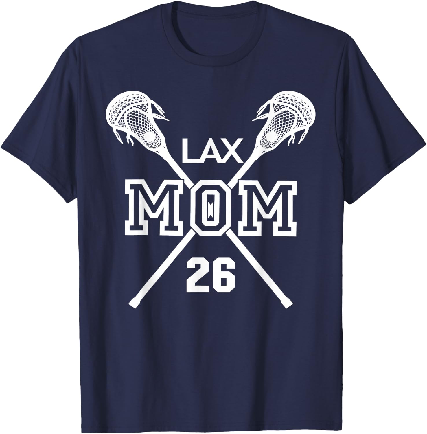 Proud Love Lacrosse Mom #26 LAX Player Number 26 Mothers Day T-Shirt - T-Shirt | Navy