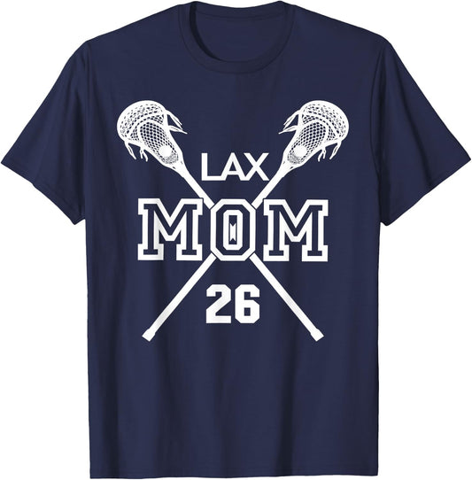 Proud Love Lacrosse Mom #26 LAX Player Number 26 Mothers Day T-Shirt - T-Shirt | Navy