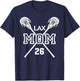 Proud Love Lacrosse Mom #26 LAX Player Number 26 Mothers Day T-Shirt - T-Shirt | Navy