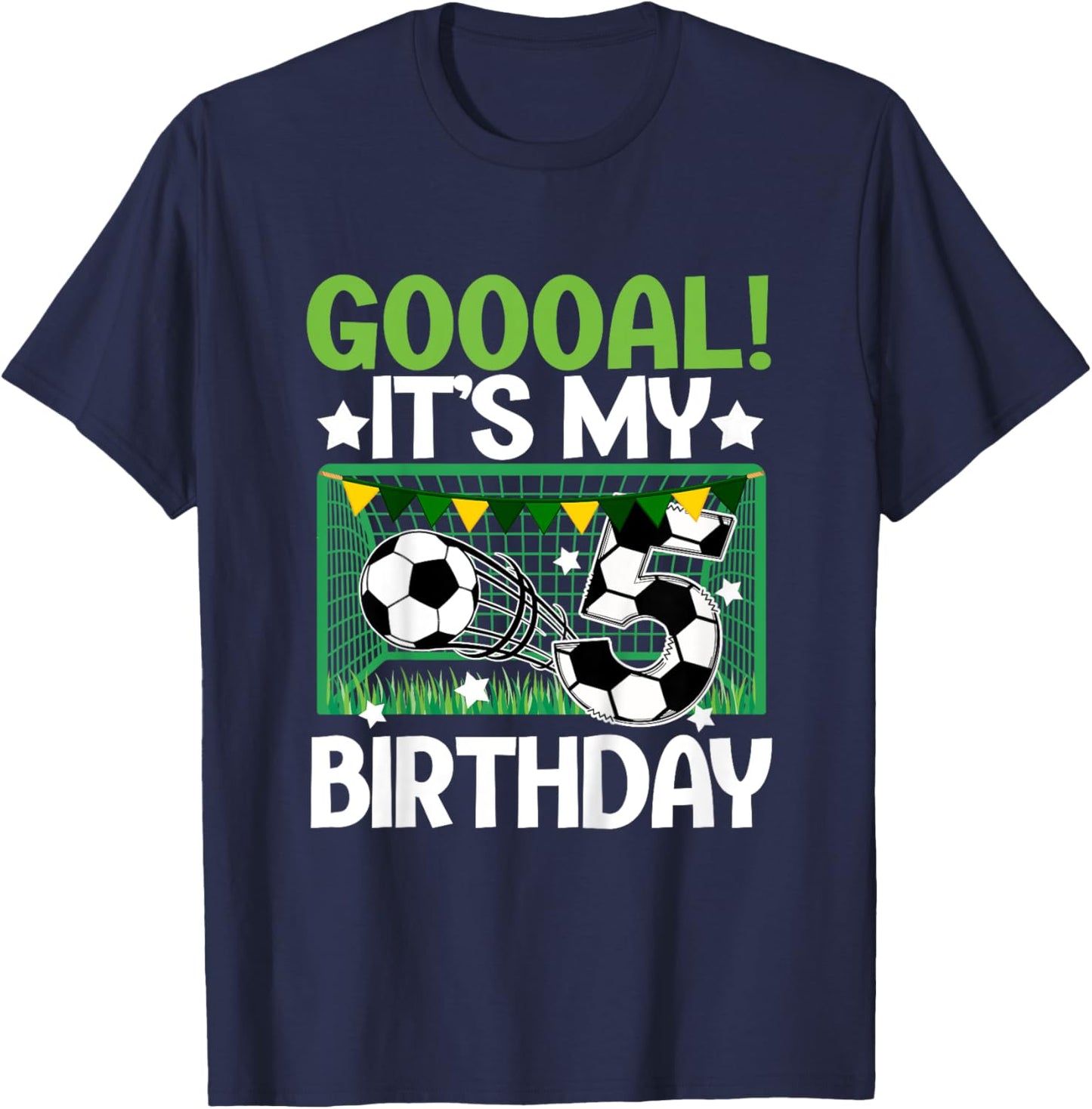 Kids 5th Birthday Party Soccer Boy Five Year Old Soccer Player T-Shirt - T-Shirt | Navy