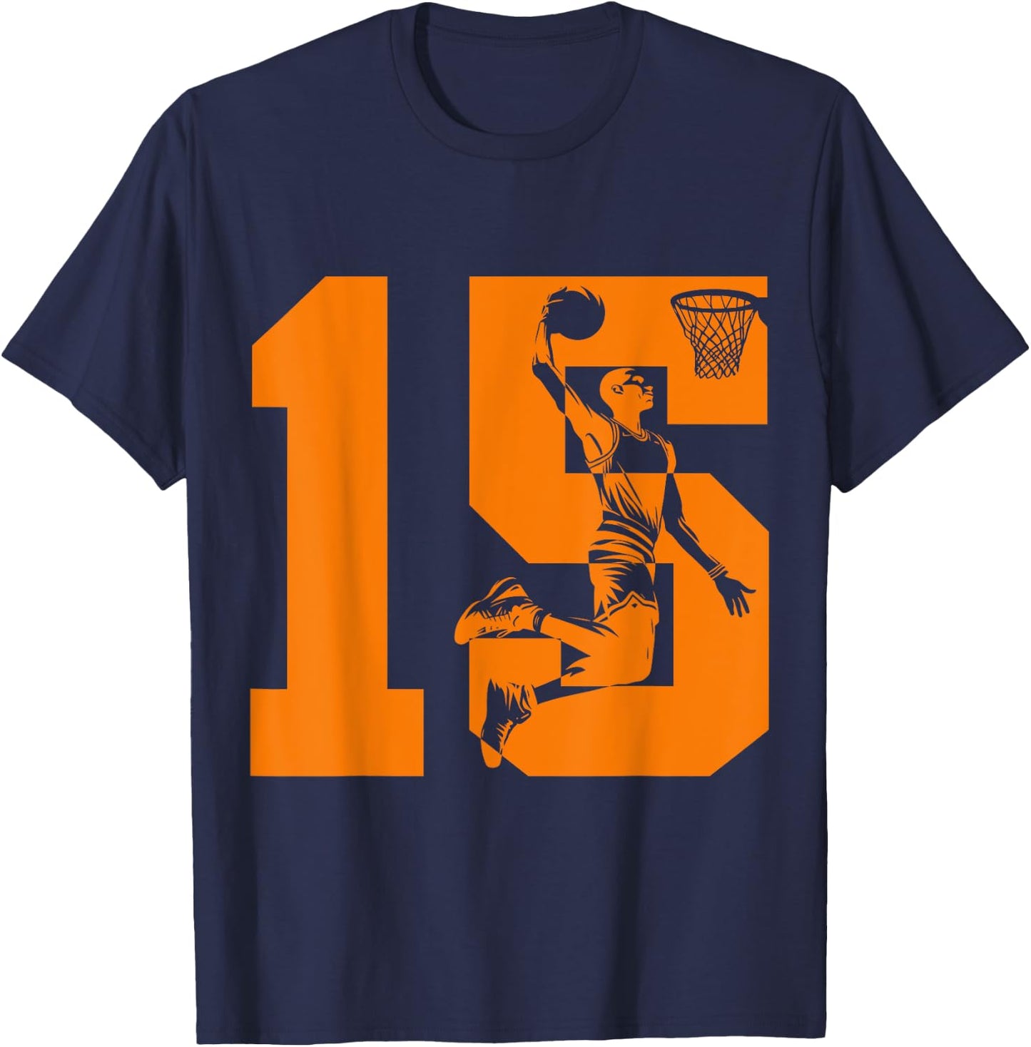 Number 15 Basketball 15th Birthday T-Shirt - T-Shirt | Navy