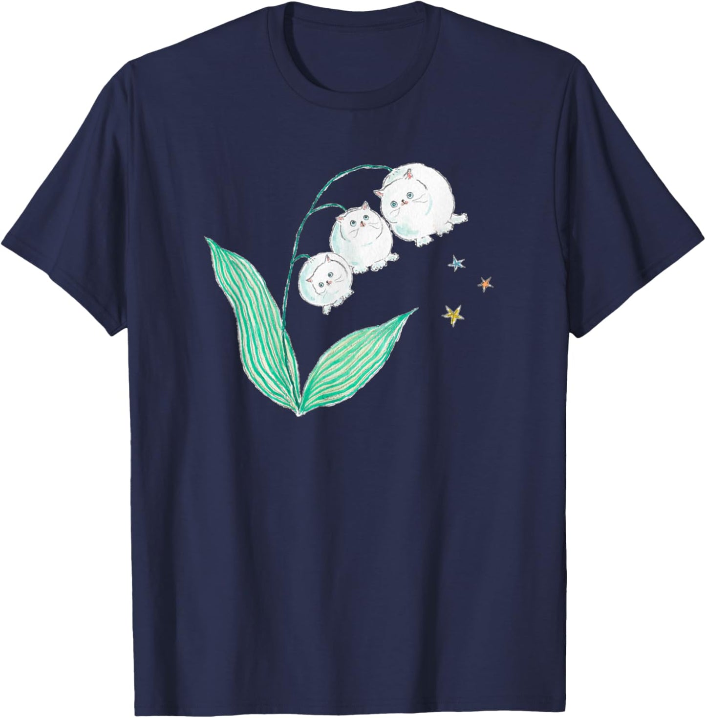 Vintage Cat Lily Of The Valley Flower Funny Pet Lover T-Shirt - T-Shirt | Navy