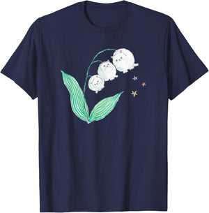 Vintage Cat Lily Of The Valley Flower Funny Pet Lover T-Shirt - T-Shirt | Navy