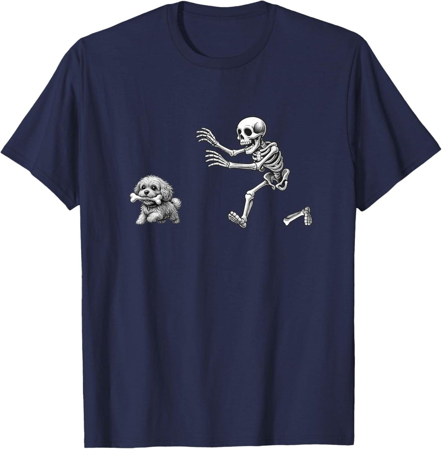 Funny Skeleton Chasing Cavapoo Dog Halloween Dogs Lover T-Shirt - T-Shirt | Navy