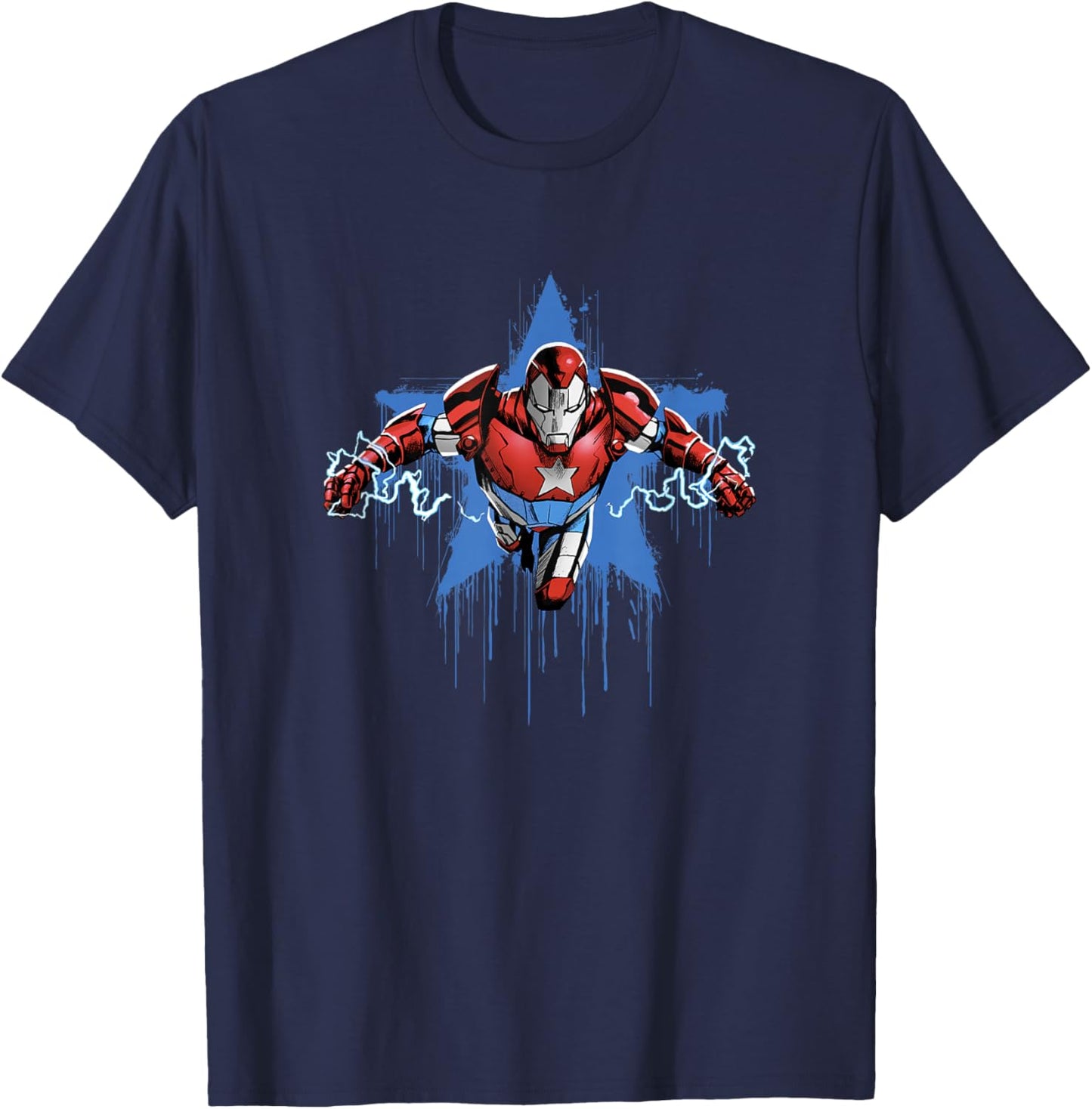 Marvel Comics Retro Classic Iron Patriot Dripping Star Logo T-Shirt - T-Shirt | Navy