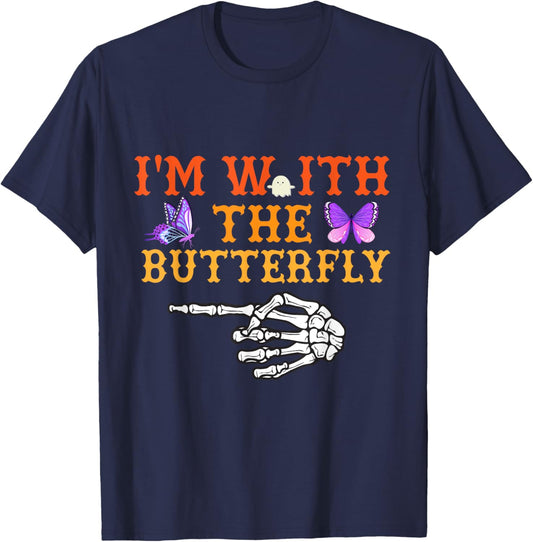 I'm With Butterfly Halloween Costume Couples Matching T-Shirt - T-Shirt | Navy