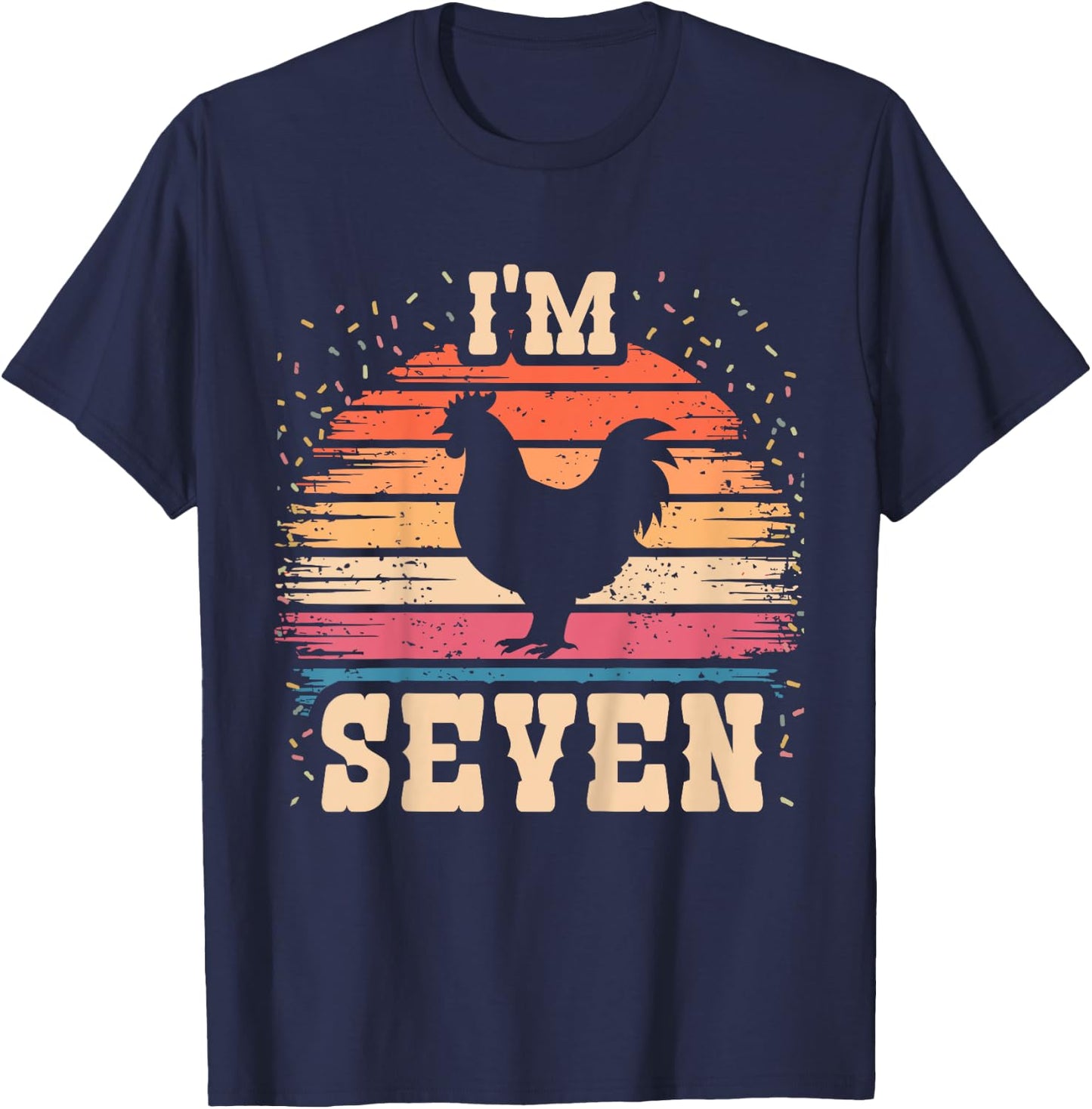 Chicken 7 Year Old Birthday Boy Girl 7th Chicken Birthday T-Shirt - T-Shirt | Navy