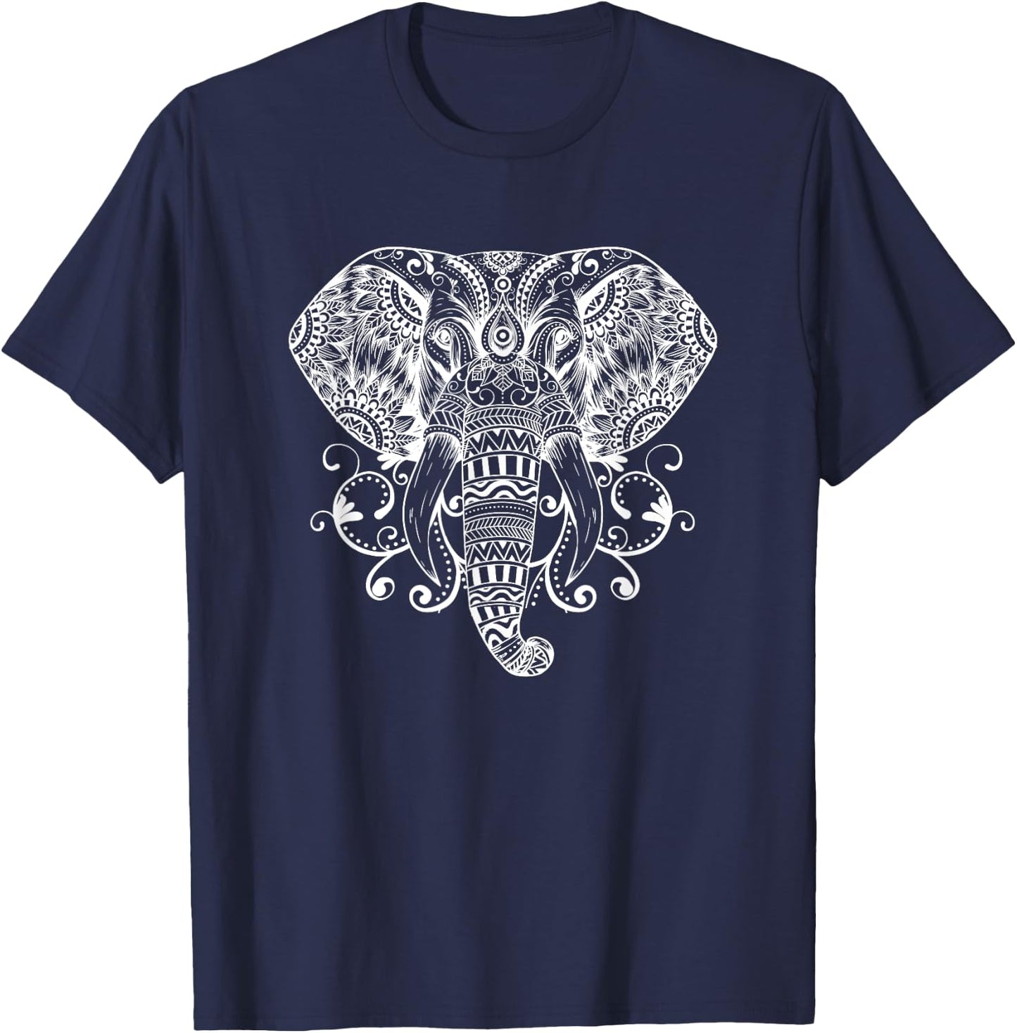 Elephant Face Energy Mandala Yoga Meditation Men Women Kids T-Shirt - T-Shirt | Navy