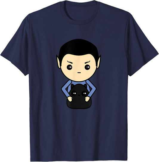 Star Trek: The Original Series Spock With Cat Kawaii T-Shirt - T-Shirt | Navy