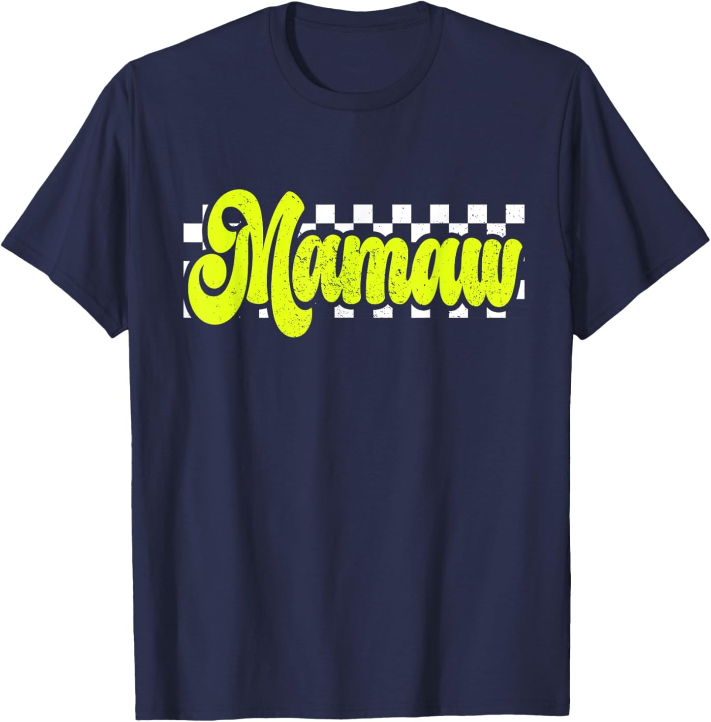 Mamaw Retro Checkered Distressed design T-Shirt - T-Shirt | Navy