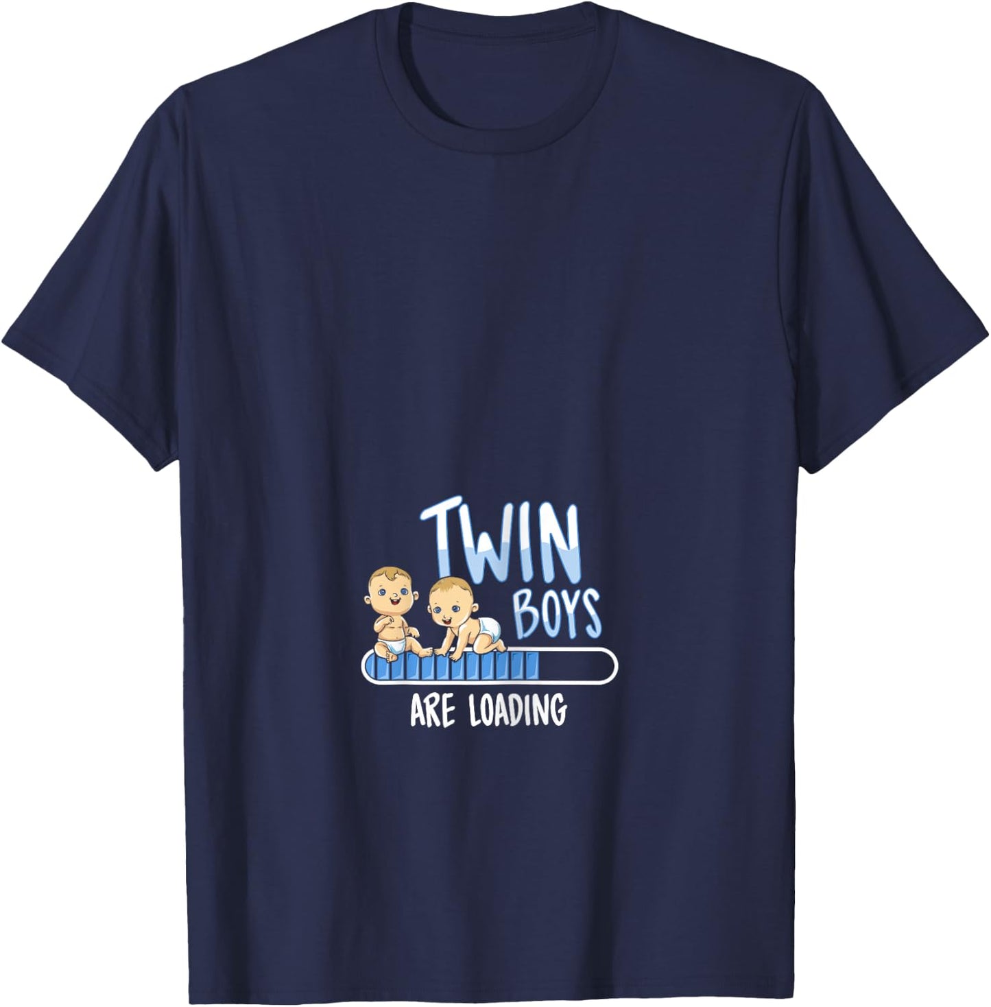 Twin Boys Loading Pregnancy Announcement Shirt Gift T-Shirt - T-Shirt | Navy
