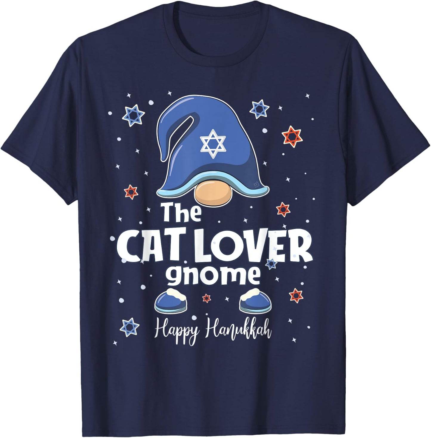 Cat Lover Gnome Funny Hanukkah Family Matching Gift Pajama T-Shirt - T-Shirt | Navy