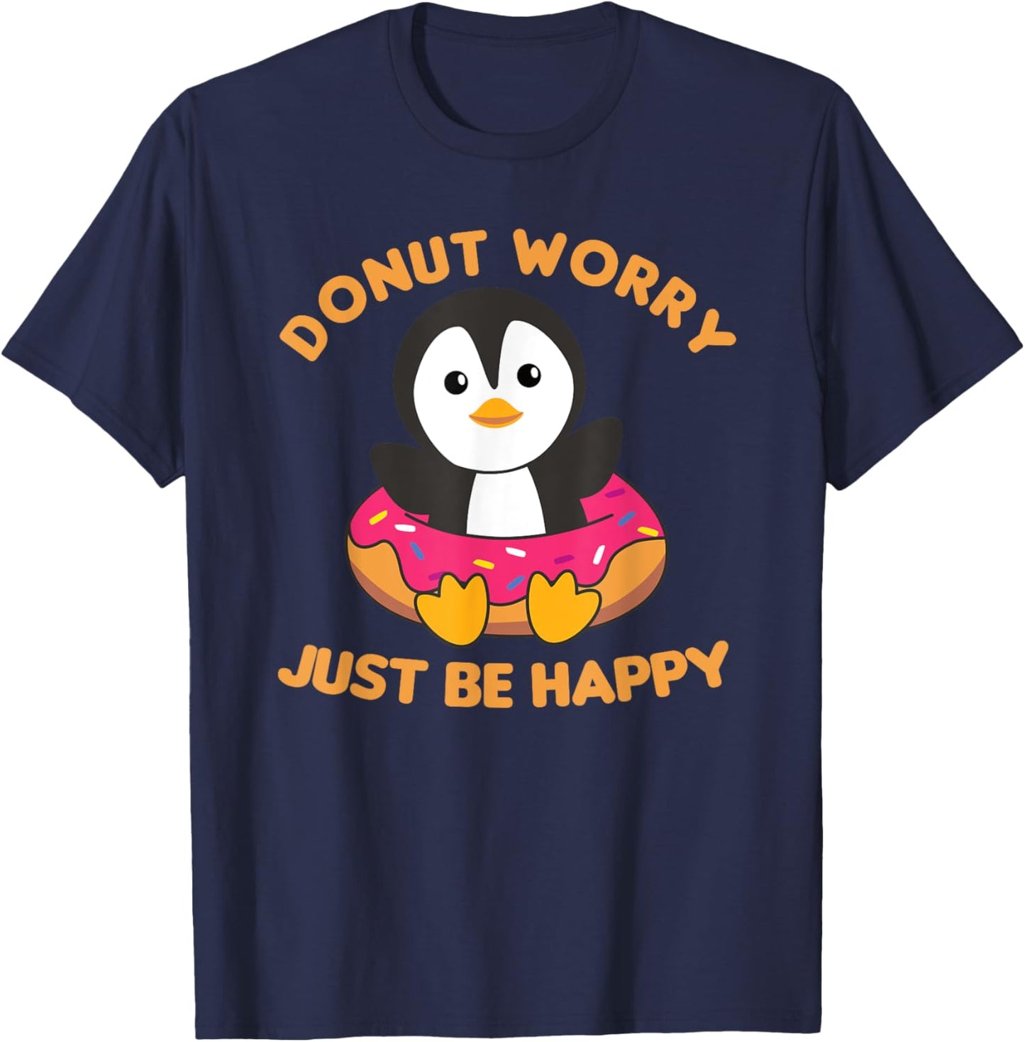 Cute Penguin Funny Animals In Donut Sweet Pastry Penguins T-Shirt - T-Shirt | Navy