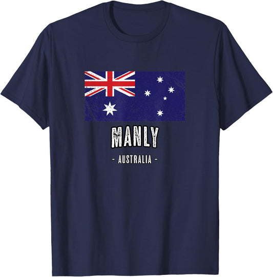 Manly, Australia | Aussie City Merch - Australian Flag T-Shirt - T-Shirt | Navy