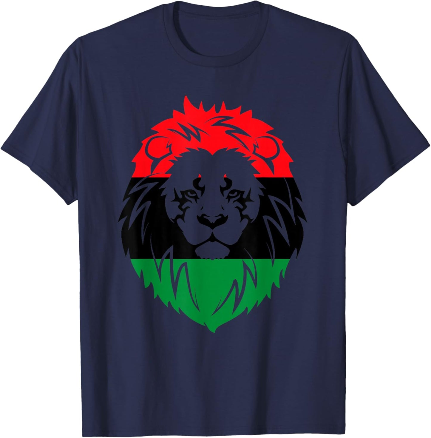 Pan African Flag - Lion Face Africa Unia Flag T-Shirt - T-Shirt | Navy