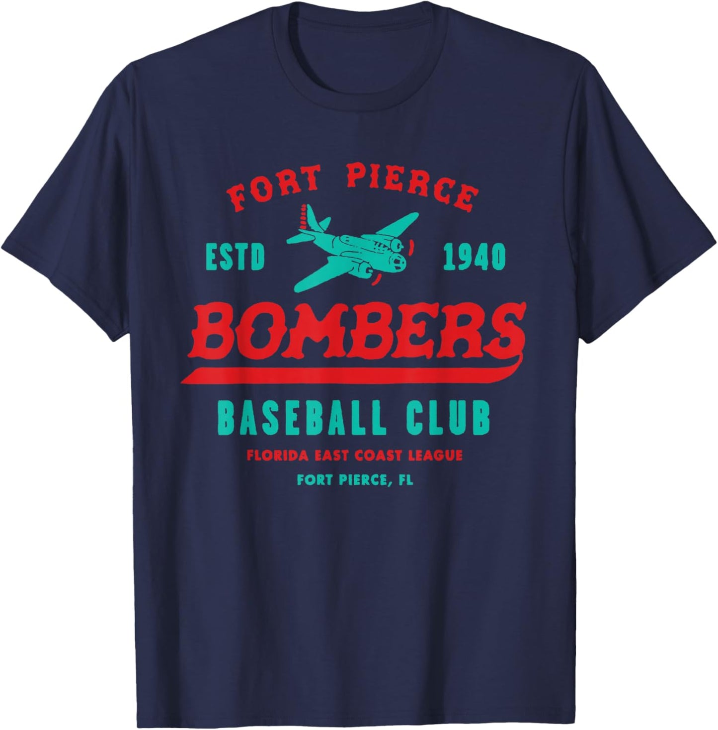 Vintage Fort Pierce Florida Bombers Defunct Baseball Team T-Shirt - T-Shirt | Navy