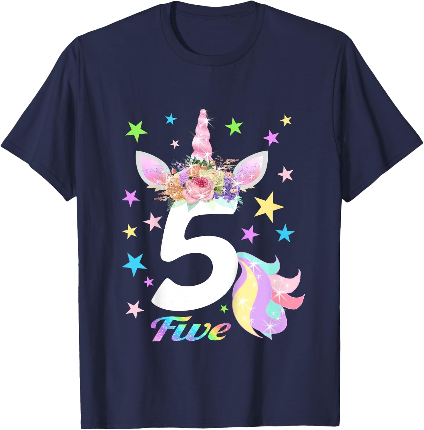Number 5 (Five) 5th Birthday Unicorn Shirts for Girls T-Shirt - T-Shirt | Navy